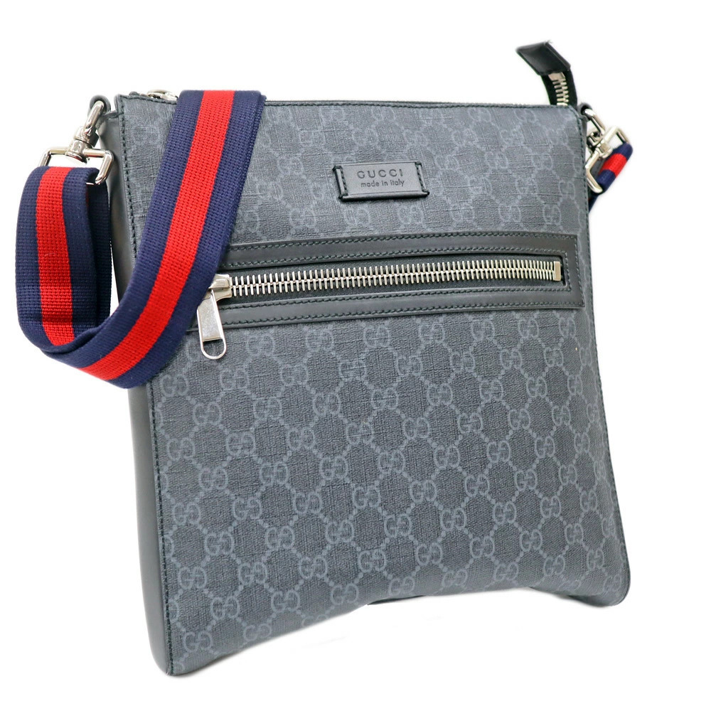 Gucci Web Strap Front Zip Messenger Bag GG Coated Canvas Black